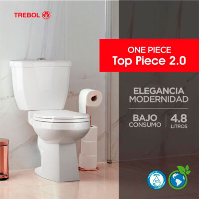 INODORO ONE PIECE TOP PIECE 2.0 BLANCO TREBOL (Incluye asiento caida lenta, pernos de anclaje, tubos de abasto, anillo de cera con guia)